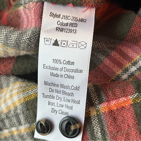 JACHS New York Men’s Classic Fit Plaid Flannel Shirt Red Green Medium - Picture 12 of 13